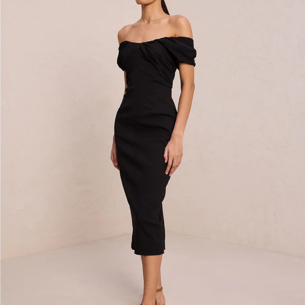 A.L.C. Black Off-Shoulder Midi Nora Dress
